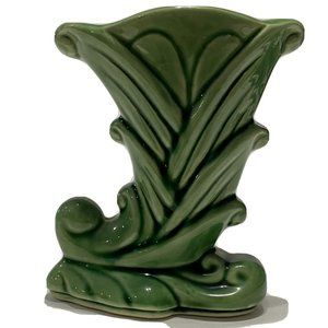 vintage shawnee cornucopia vase green 835 USA 1940s Mcm Mid century Modern